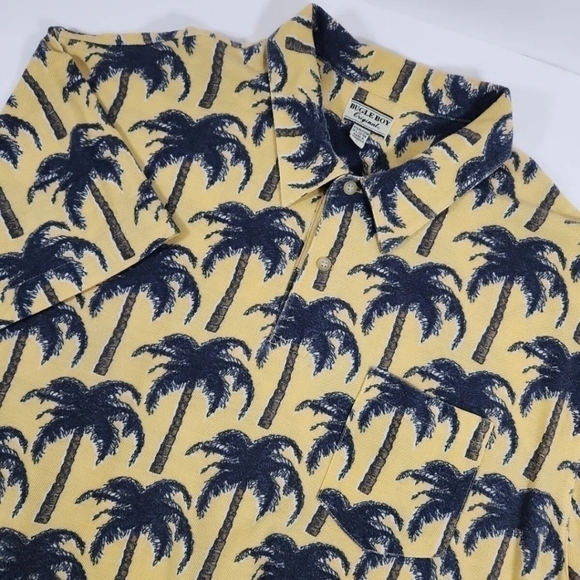 VINTAGE BUGLE BOY HAWAIIAN PALM TREE PRINT POLO WITH POCKET SIZE LARGE - Picture 1 of 4